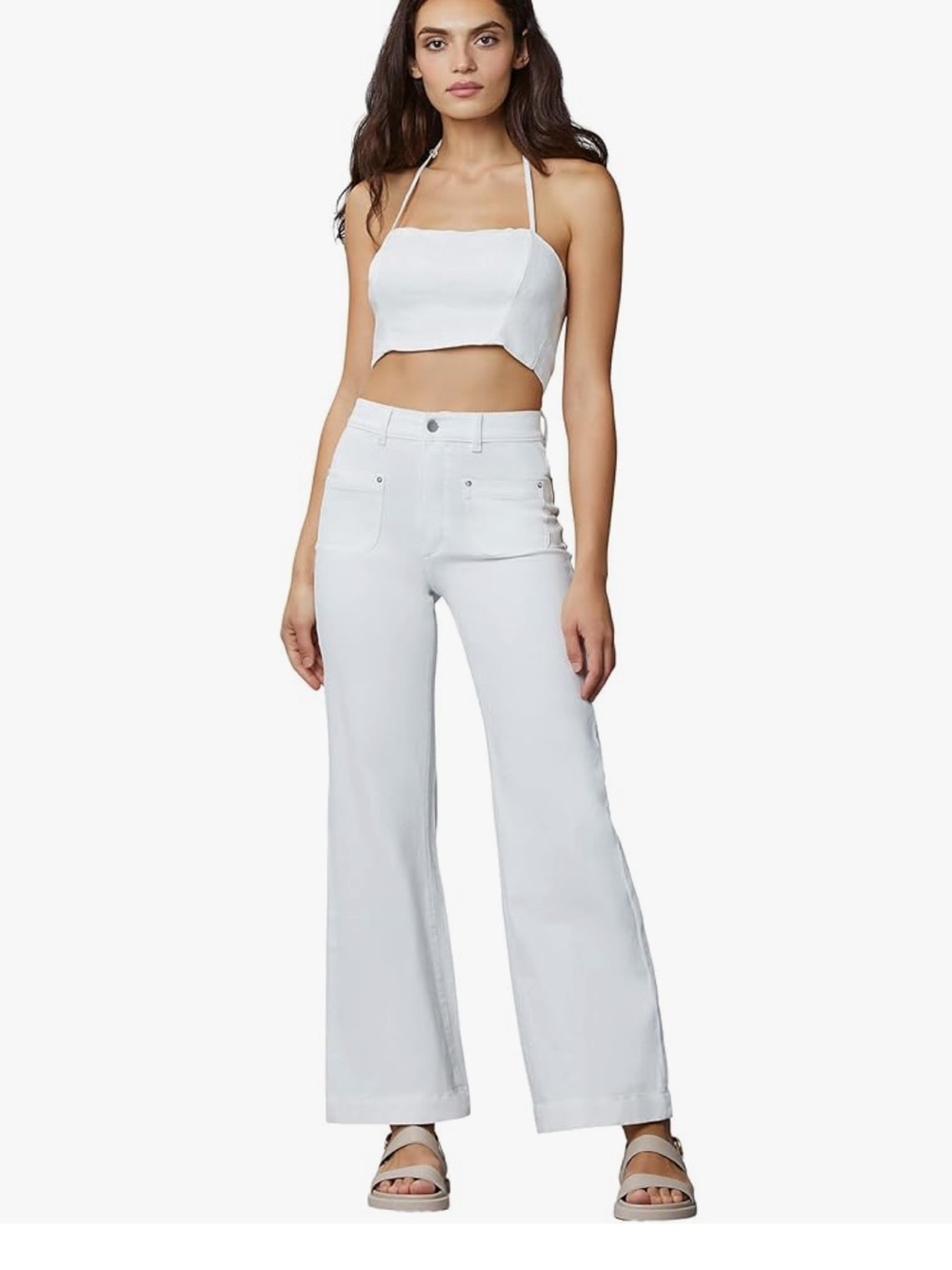 DL1961 Hepburn White High-Rise Wide-Leg Women's Jeans in the color Tide